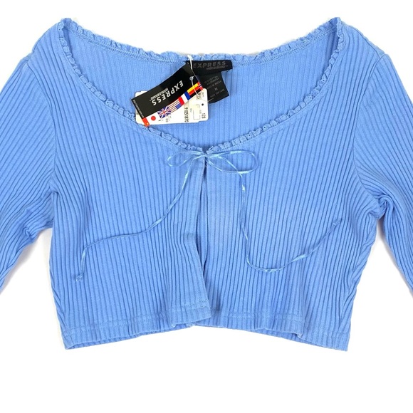 Express Tops - NEW Vintage 90s Blue Tie Front Cropped Cardigan
